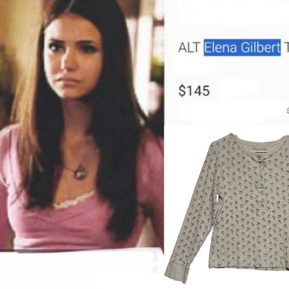 VTG ALT style Vampire Diaries Floral long sleeve henley Elena Gilbert Med EUC